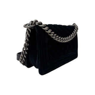 Chanel Black Velvet Small Boy Bag With Ruthenium Hardware