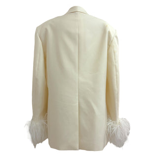 Magda Butrym Ivory Feather-Trimmed Tuxedo Blazer