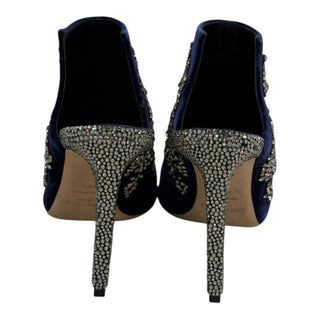 Jimmy Choo Navy Velvet Crystal-Embellished Mule Heels