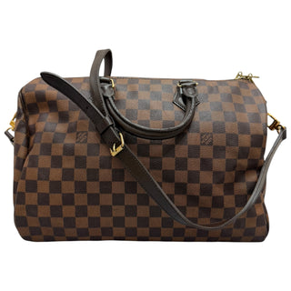 Louis Vuitton Speedy 35 In Damier Ebene Canvas With Dark Chocolate Leather Trim
