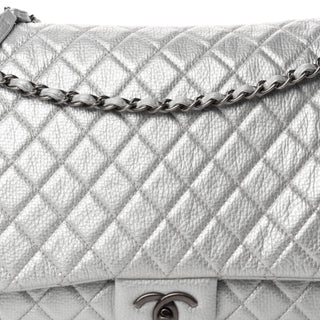 Chanel Silver Metallic Calfskin Quilted XXL Travel Flap Bag