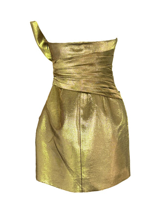 Saint Laurent Gold Lurex Bow Detail Strapless Mini Dress FR 40