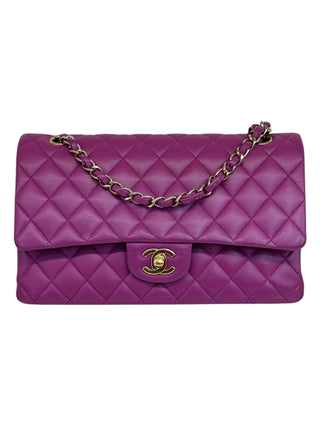 Chanel Purple Lambskin Medium Classic Double Flap Bag With GHW