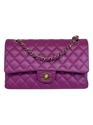 Chanel Purple Lambskin Medium Classic Double Flap Bag With GHW