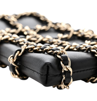 Chanel Black Lambskin Tech Me Out With Crossbody Chain Clutch