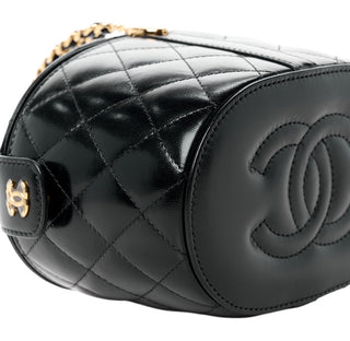 Chanel Black Lambskin Quilted Chain Top Handle Vanity With Chain