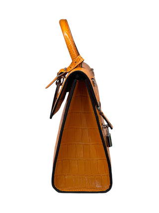 Louis Vuitton Orange Shiny Crocodile Top Handle Bag With Padlock Detail