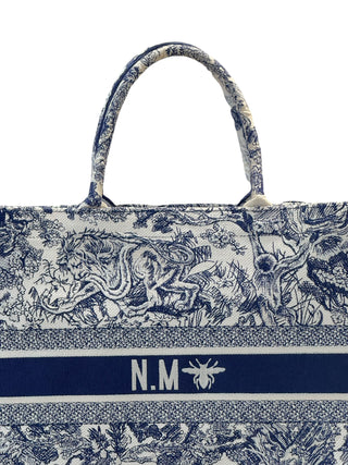 Christian Dior Large Ecru And Blue Toile De Jouy Embroidery Book Tote