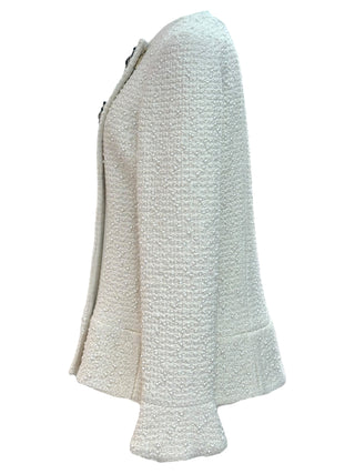 Chanel 2018 Ivory Pearl-Embellished Flared Tweed Jacket with Sunburst CC Buttons