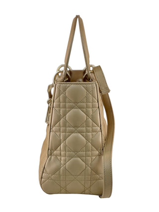 Christian Dior Beige Diamond Lambskin Medium Lady Dior Bag