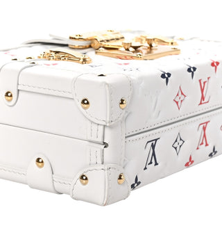 Louis Vuitton White Red Blue Lambskin Embossed Monogram Petite Malle Bag