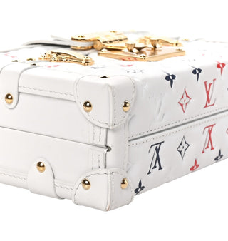 Louis Vuitton White Red Blue Lambskin Embossed Monogram Petite Malle Bag