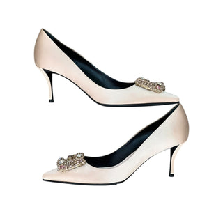 Roger Vivier Pink Satin Crystal Buckle Pumps
