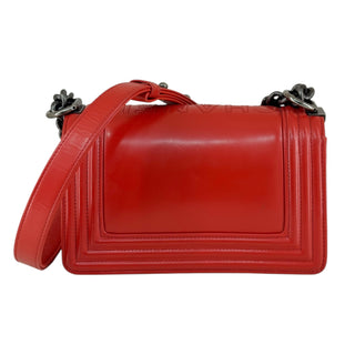 Chanel Red Glazed Calfskin Small Boy Bag With Chanel Stitching In Ruthenium Hardware