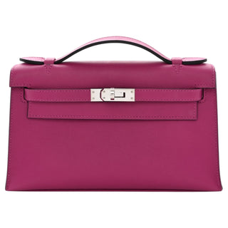 Hermes Kelly Pochette In Rose Pourpre Swift Leather With PHW