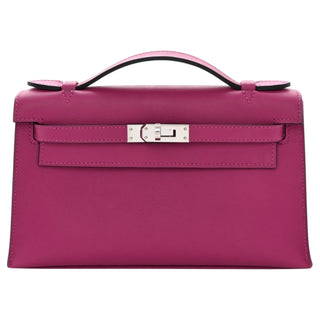 Hermes Kelly Pochette In Rose Pourpre Swift Leather With PHW