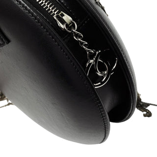 Chanel Black Leather Metal Fringe Round Chain Clutch