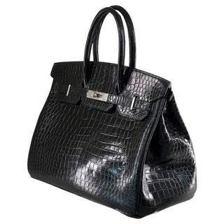 Hermès Birkin 35 Black Shiny Porosus Crocodile Leather With Palladium Hardware