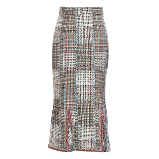 Chanel Cuba Collection Multicolor Tweed Wide V-Neck Jacket and Midi Skirt Set