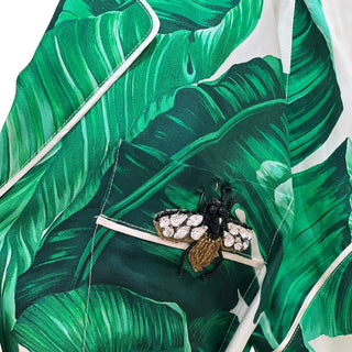 Dolce & Gabbana Banana Leaf Print Silk Belted Shirt and Shorts Set