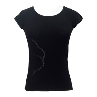 Chanel Black Cap-Sleeve Top with Perforated Camellia Detail