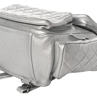 Chanel Silver Metallic Grained Calfskin Quilted Large Casual Rock Backpack