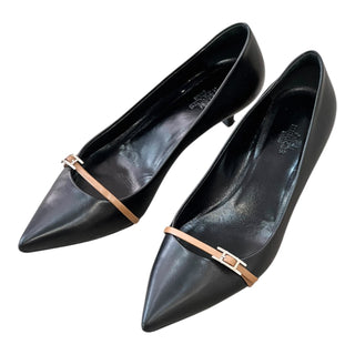 Hermes Black Leather Pointed Toe Kitten Heel