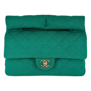 Chanel Green Métiers d’Art Quilted Wool Jersey Roll Clutch Flap Bag