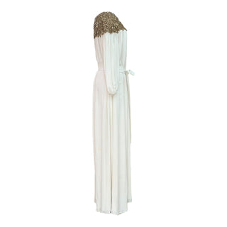 Marchesa White Embellished Long Sleeve Belted Gown