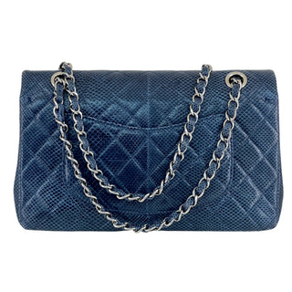 Chanel Blue Lizard Medium Double Flap Bag With Palladium Hardware