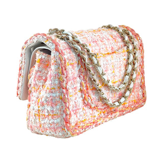 Chanel Pink & Orange Tweed Braid Sequin Medium Double Flap Bag
