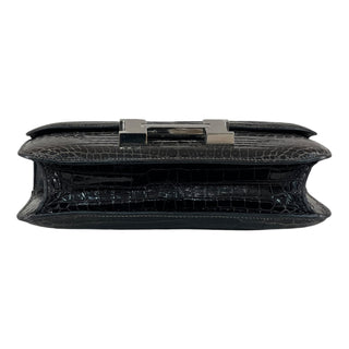 Hermes Black Shiny Crocodile Constance 24 With Palladium Hardware