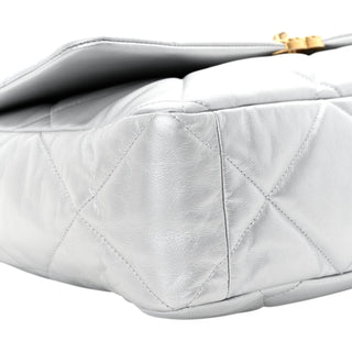 Chanel Silver Metallic Goatskin Quilted Maxi Chanel 19 Flap Bag