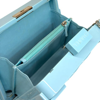 Chanel Light Baby Blue Plexiglass Supermarket Boy Brick Lego Minaudière Clutch With Silver Hardware