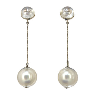 Chanel Silver-Tone Chain Drop Faux Pearl Earrings