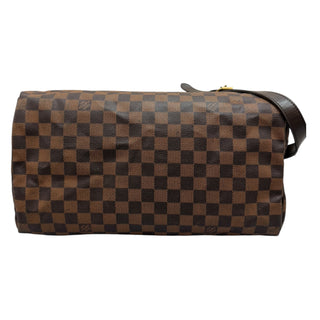 Louis Vuitton Speedy 35 In Damier Ebene Canvas With Dark Chocolate Leather Trim