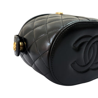 Chanel Black Quilted Lambskin Vanity Top Handle Bag With Gold Hardware