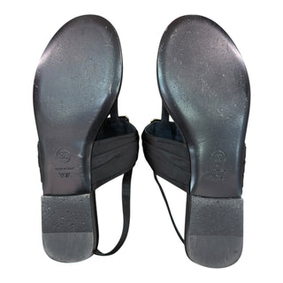Chanel Black Velvet & White Leather CC Logo Thong Sandals