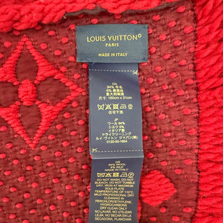 Louis Vuitton Red Monogram Wool Scarf with Fringe Trim
