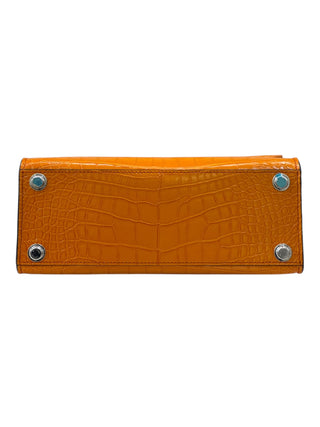 Louis Vuitton Orange Shiny Crocodile Top Handle Bag With Padlock Detail