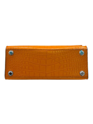 Louis Vuitton Orange Shiny Crocodile Top Handle Bag With Padlock Detail