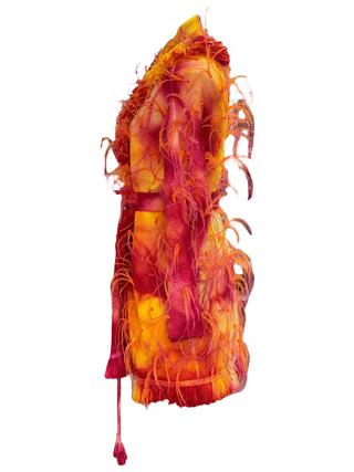 Alanui Sunset Flame Feather Embellished Tie-Dye Belted Cardigan
