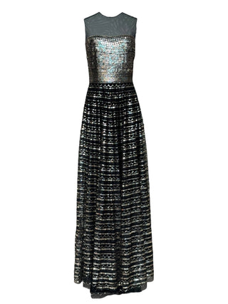 Christian Dior Black Mesh & Gold Sequin Embellished Evening Gown