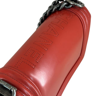 Chanel Red Glazed Calfskin Small Boy Bag With Chanel Stitching In Ruthenium Hardware