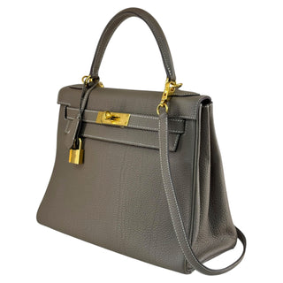 Hermès Kelly 28 Retourne In Etoupe Togo Leather With Gold Hardware