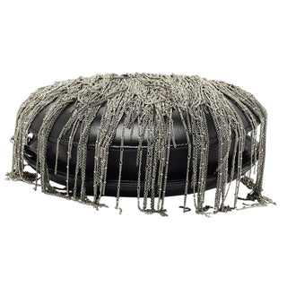 Chanel Black Leather Metal Fringe Round Chain Clutch