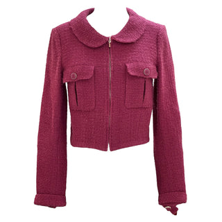 Chanel Fuchsia Tweed Cropped Jacket with Peter Pan Collar