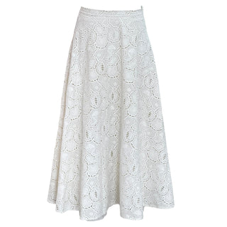 Christian Dior White Lace Pattern Midi Length Skirt