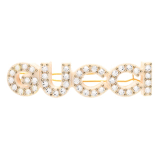 Gucci Ivory Resin Crystal Logo Hair Slide Clip