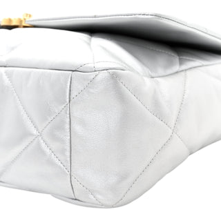 Chanel Silver Metallic Goatskin Quilted Maxi Chanel 19 Flap Bag